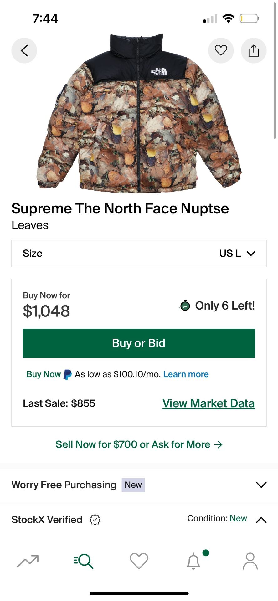 Supreme The North Face Nuptse Leaves