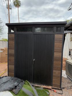 Keter 7x7 Walnut Outdoor Storage Shed with Double Doors