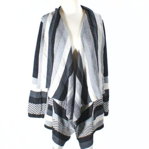 Open Cardigan Black Gray Off White Stripes Size XL