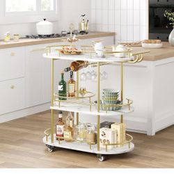 Bar Carts Gold with 4-Tiers Storage Shelves