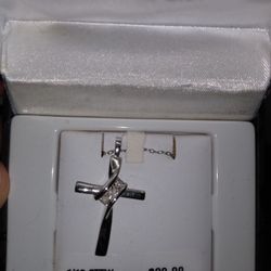 Sterling Silver With Real Diamonds Cross Necklace 
