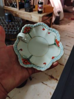 Hand Painted Vintage Japanese Serving Plate Red Floral