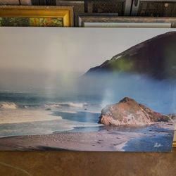 Signed Coastal Landscape Art Print – Ocean & Cliff Scene