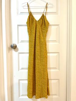 Size S Wild Fable Spaghetti Strap Golden Yellow Blue and White Florals Double Lined Midi Dress