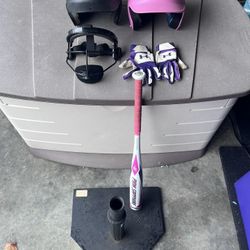 Softball Bat, Batting Gloves, field Mask, 2 Batting Helmets