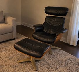 Genuine Leather Recliner Chair with Matching Ottoman