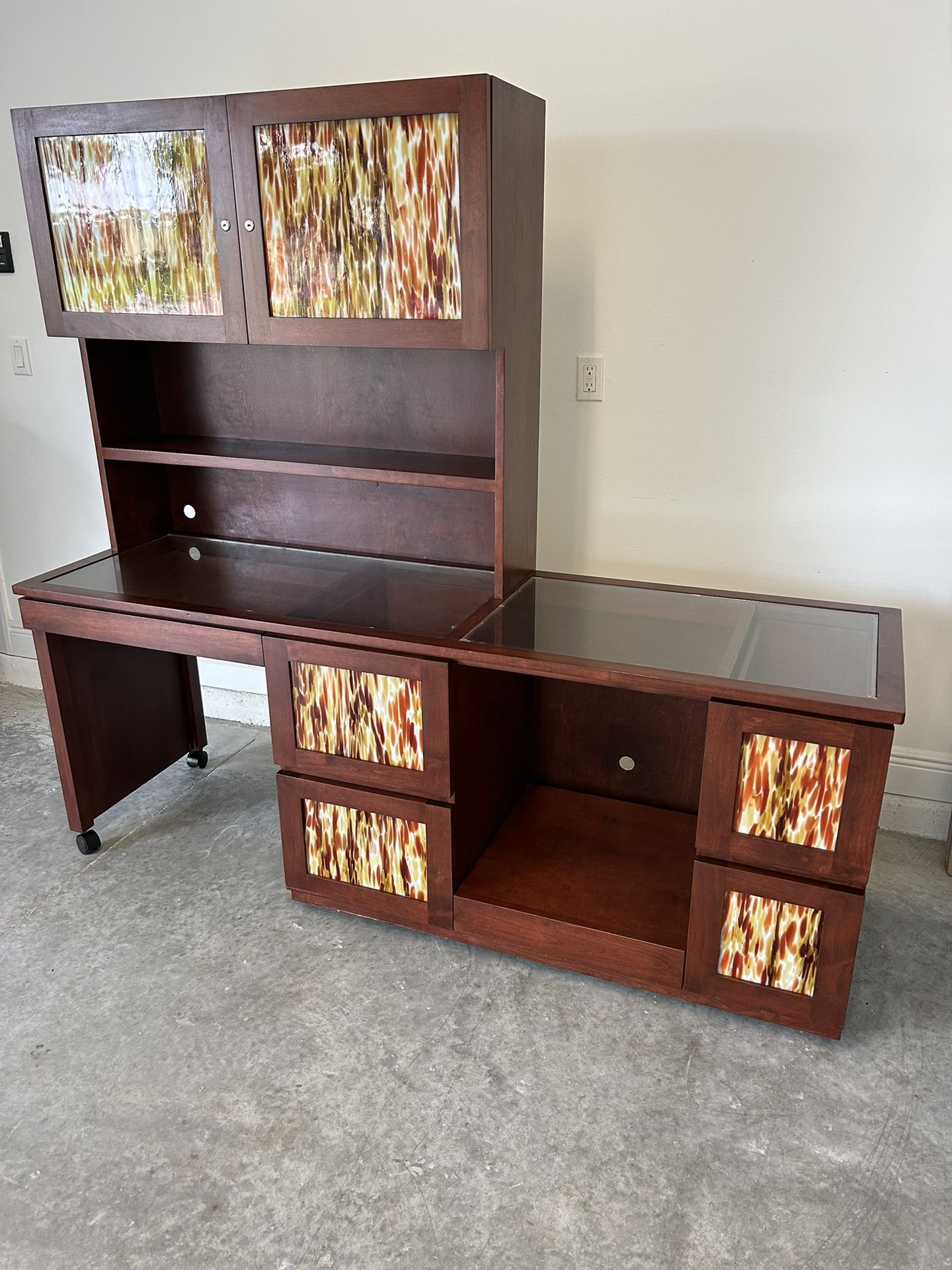 Custom Made Solid Wood/Glass Computer Desk - Great Buy!