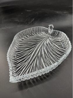 Clear Glass Leaf-Shaped Serving Dish