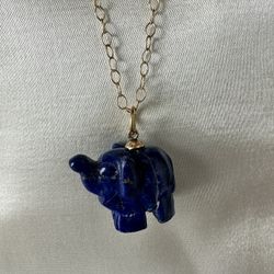14k Gold Filled Lapis Elephant Necklace