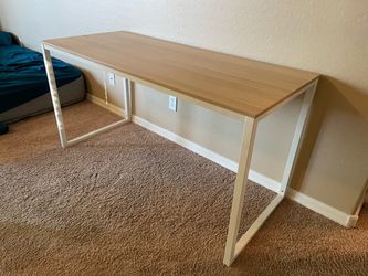 Modern Minimalist Desk – White Metal Frame & Wood Top
