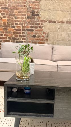 Modern Beige 3-Seater Sofa with a coffee table – Great Apartment Size – $200