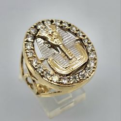 Large 10K Solid Yellow Gold Egyptian Pharaoh Head Ring size 10.5, 7.9 grams