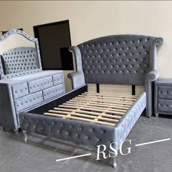 Queen, King Bedroom Set Bed Frame, Dresser, Night Stand, Mirror ⭐No Needed Credit Check 💛 $39 Down Payment with Financing