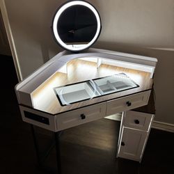 Lighted Vanity Desk with Outlets & Multiple LED Color Settings – Plenty of Storage!
