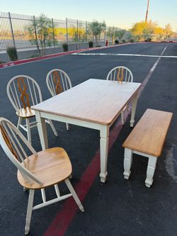 6-Piece Farmhouse Dining Table Set – Wood Table, 4 Chairs & Bench