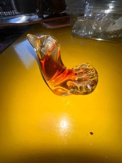 Vintage Murano Style Sommerso Amber Art Glass bird Figurine