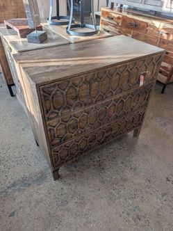 Three drawer mango wood honeycomb dresser