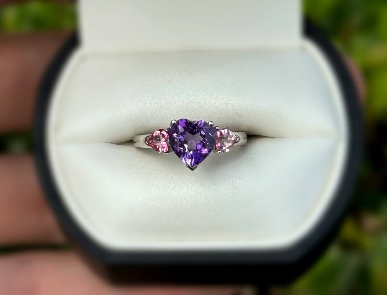 Jewelry 10k solid white gold rose quartz and purpurite stone 2.50CTW ring sz 7.00