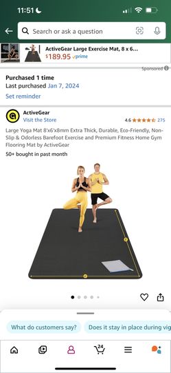 Large Yoga Mat 8'x6'x8mm Extra Thick and Durable