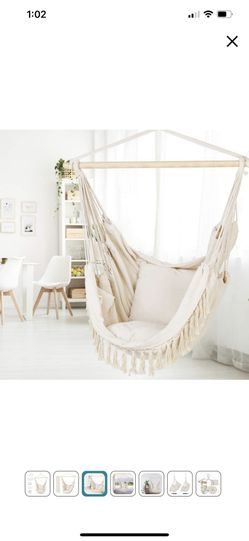 Hammock Chair Hanging Rope Swing, Max 330 Lbs, 2 Cushions Included-Large Macrame Hanging Chair 