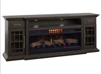Tresanti Everett TV Console with ClassicFlame CoolGlow 2-in-1 Electric Fireplace and Fan, Brown