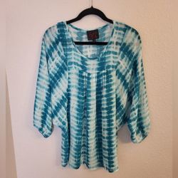 French Blue Women's Size Medium Drape Loose Sleeves Tie Dye Style Blouse