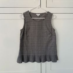 J.Jill Black White Plaid Sleeveless Pleated Top Size Small Petite Preppy