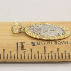14k 2-Tone Gold Mi Primera 1st Comunion Oval Charm Pendant 31mm x 16 MM #20500