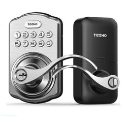  TEEHO Keyless Entry Electronic Door Locks with Keypads - Smart Deadbolt Lock - Front Door Lock Set with Door Handle - Auto Lock - Easy Installation