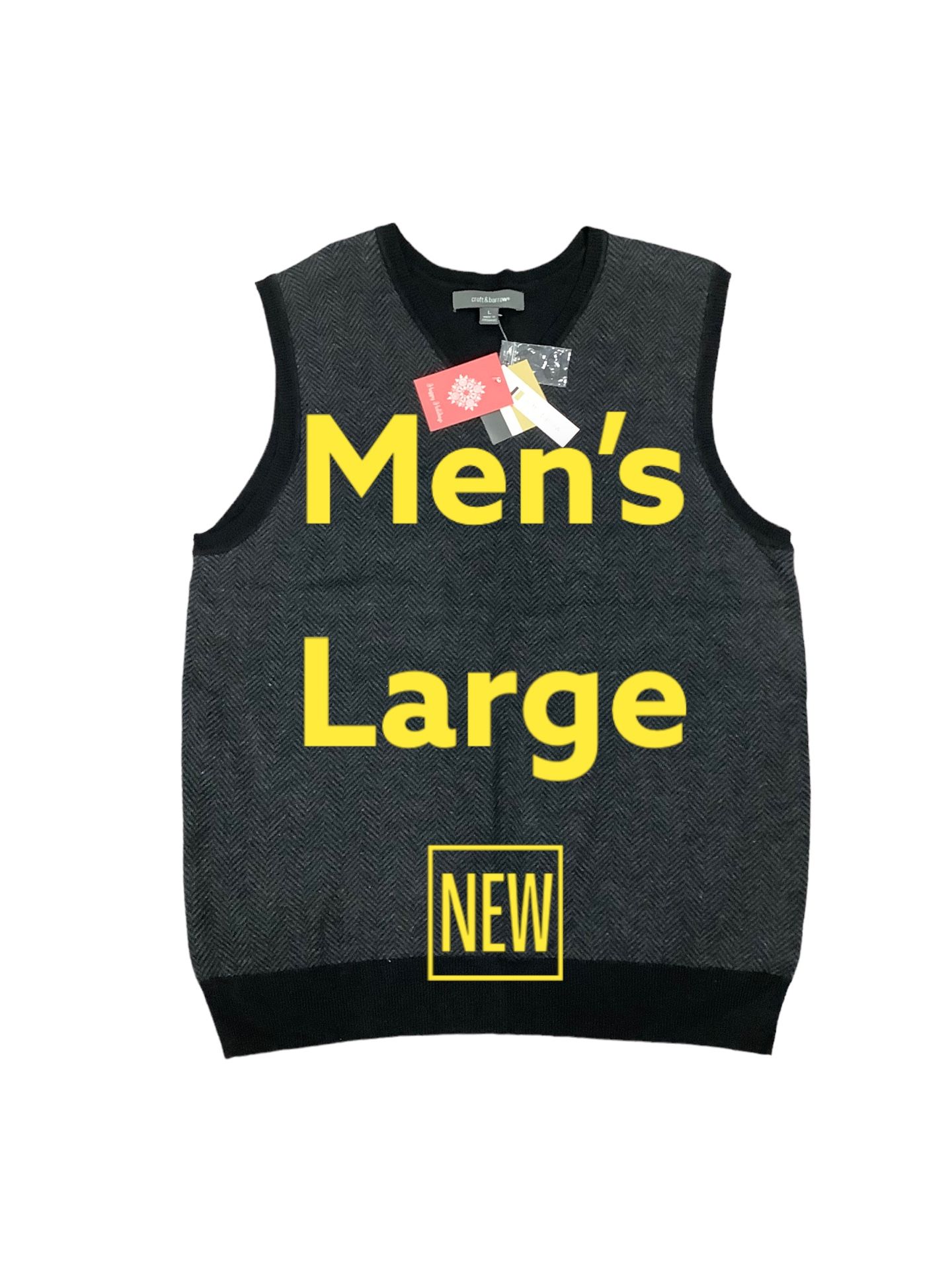 Men’s Croft & Barrow L Large 42 - 44 V-Neck Sweater Vest Black Pullover NWT