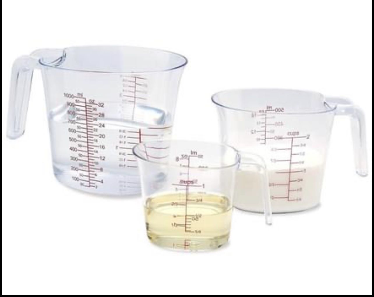 3-Piece Measuring Cups Set, Plastic Measuring Cup of BPA-free with Plug-in Nesting Handle Stackable Design and Multiple Measurement Scales, Clear