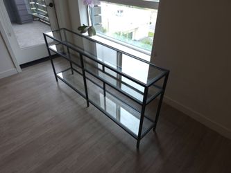 Modern Glass Console Table | Black Metal Frame | Entryway, Sofa or Hallway Table