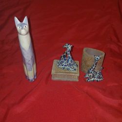 Quick Gift Idea Giraffe Trinket Box Set & Heavy Cat Figurine 
