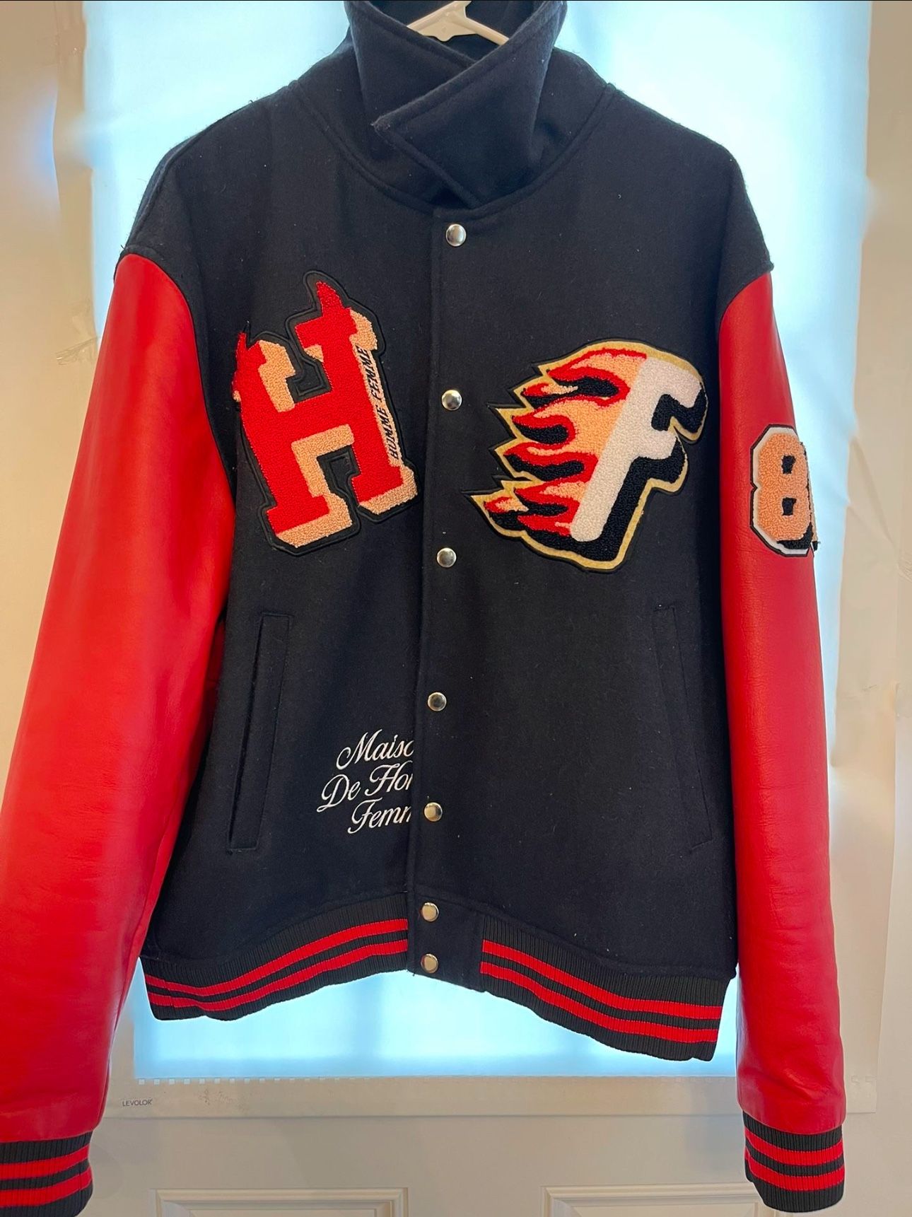 HOMME FEMME CHAMPS LETTERMAN JACKET RED