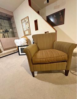 Oversized Upholstered Accent Chair – Striped Rolled Arm Club Chair