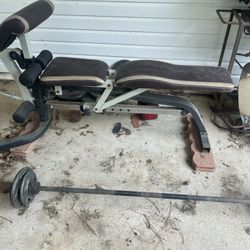 Weight bench, weights, interlocking mats