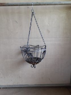 Wicker And Wrought Iron Hanging Basket