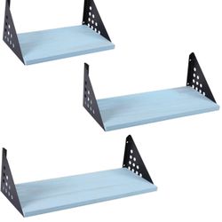 Floating Shelves Wall Mounted Set of 3，Rustic Wood Wall Shelves，Storage Shelves for Bedroom, Living Room, Bathroom, Kitchen, Office and More (Blue)
