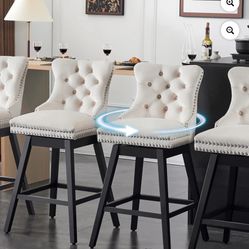 Swivel bar Stools Set Of 4  ,, Velvet  (30,,Baige)