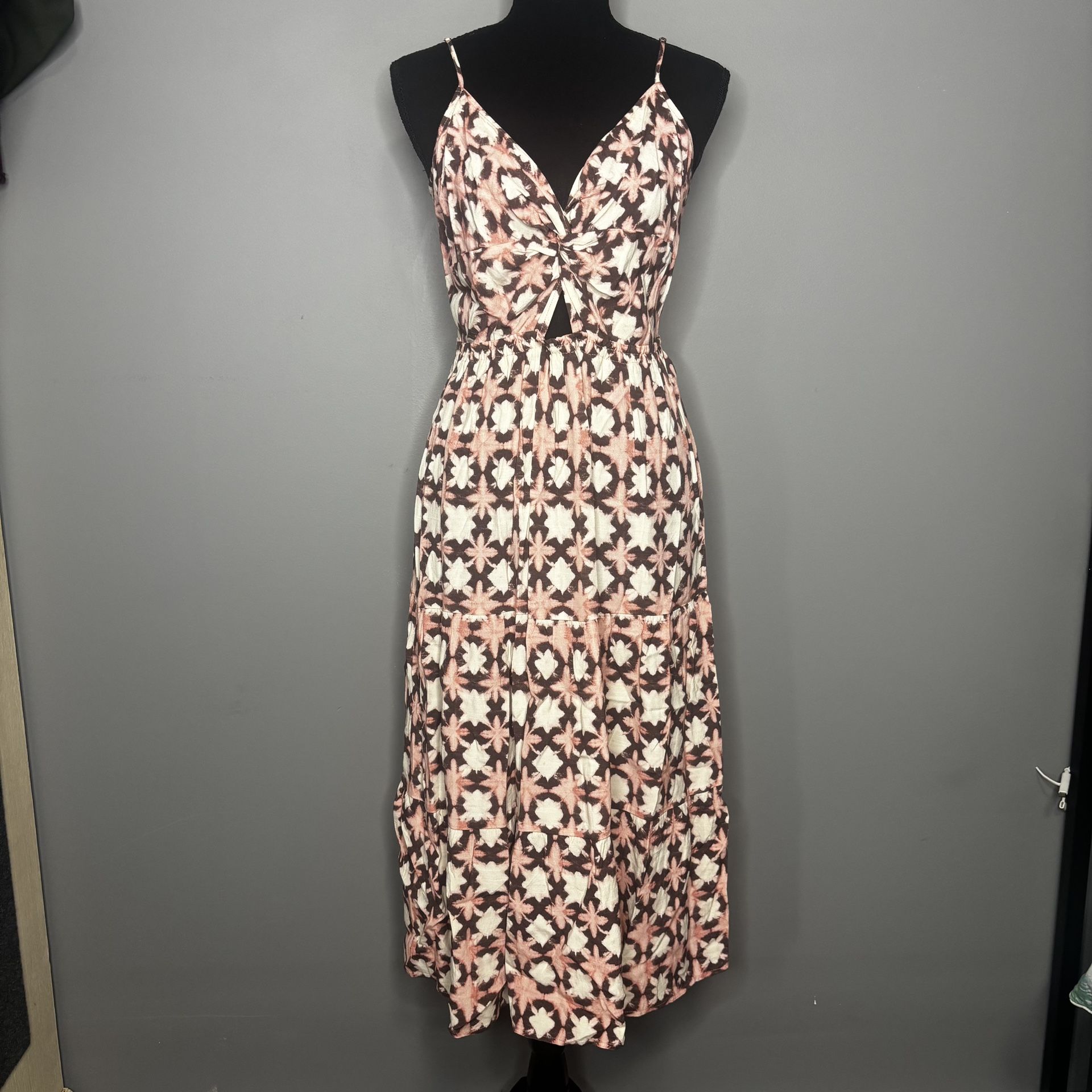 NWT LOFT Sunwashed Floral Twist Tiered Midi Dress, Size 8