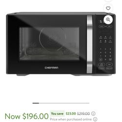 Chefman Microcrisp 1.1 cu. ft. Countertop Microwave Oven + Crisper, 1800 Watts - Black, New