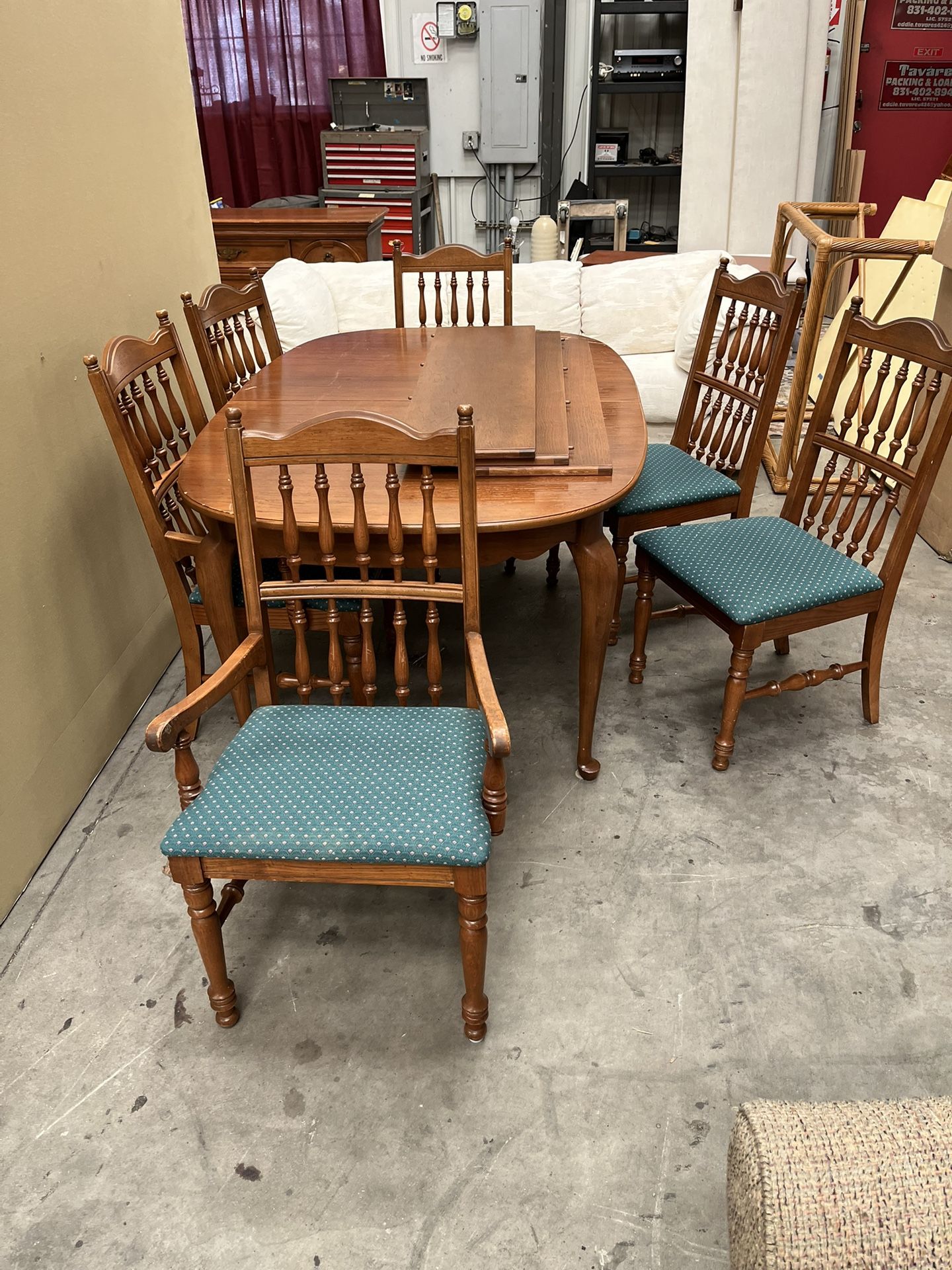 Mid-Century Dining Room Table 3 Leaves 6 Chairs