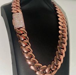 Chain 20mm Miami Cuban Link pink Red Rose Gold Plated Chain Necklace 18k &14k