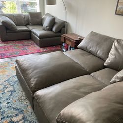  RH Cloud Modular Leather Sectional (4-Piece) – Cavallo Leather, Pewter Gray