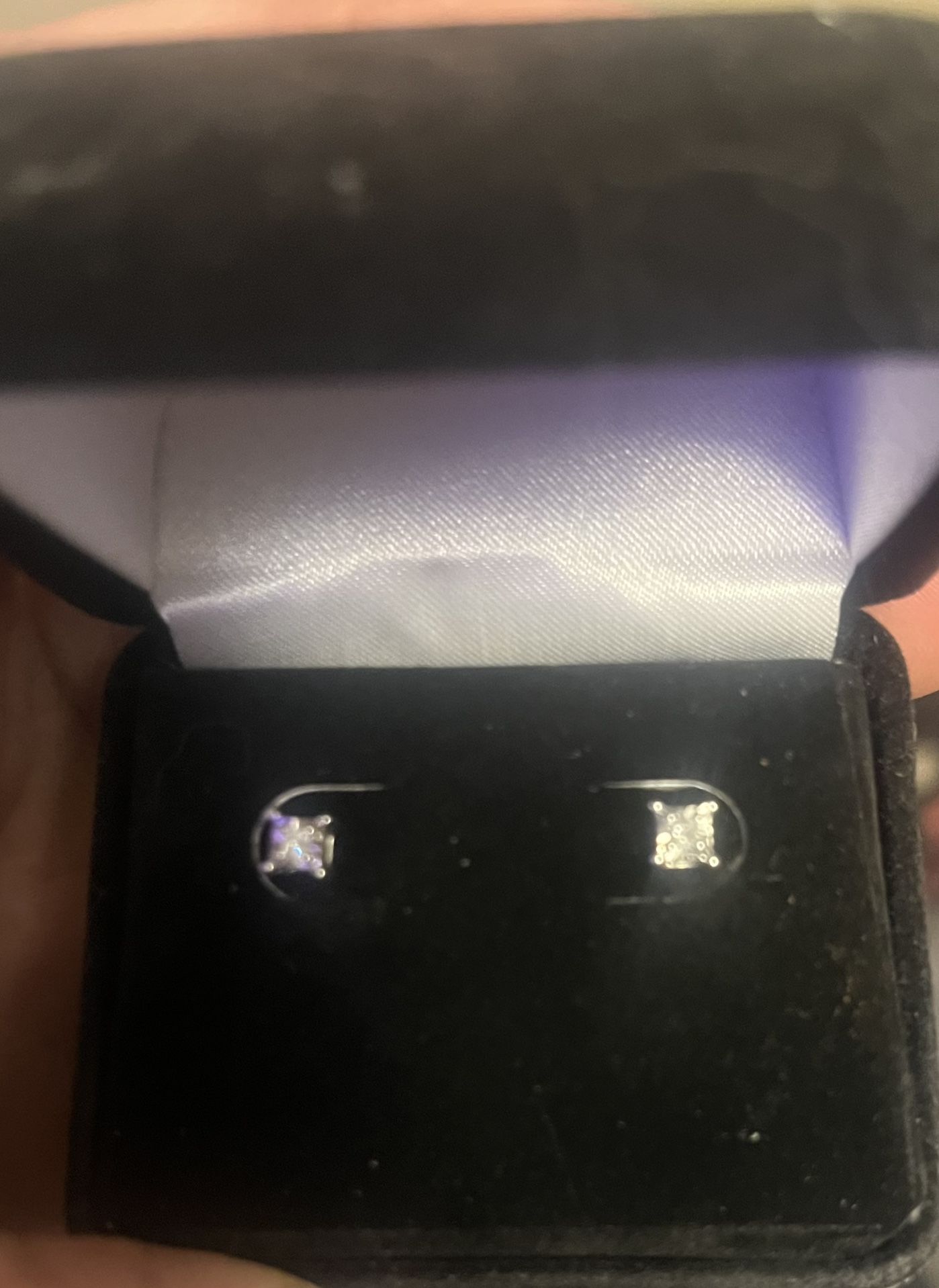 Sterling Silver Princess Cut Diamond Ear Ring