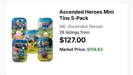 $160 OBO Pokémon Ascended Heroes Mini Tins 5-Pack
