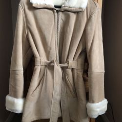 Suede Leather Women’s Jacket W/Faux Fur