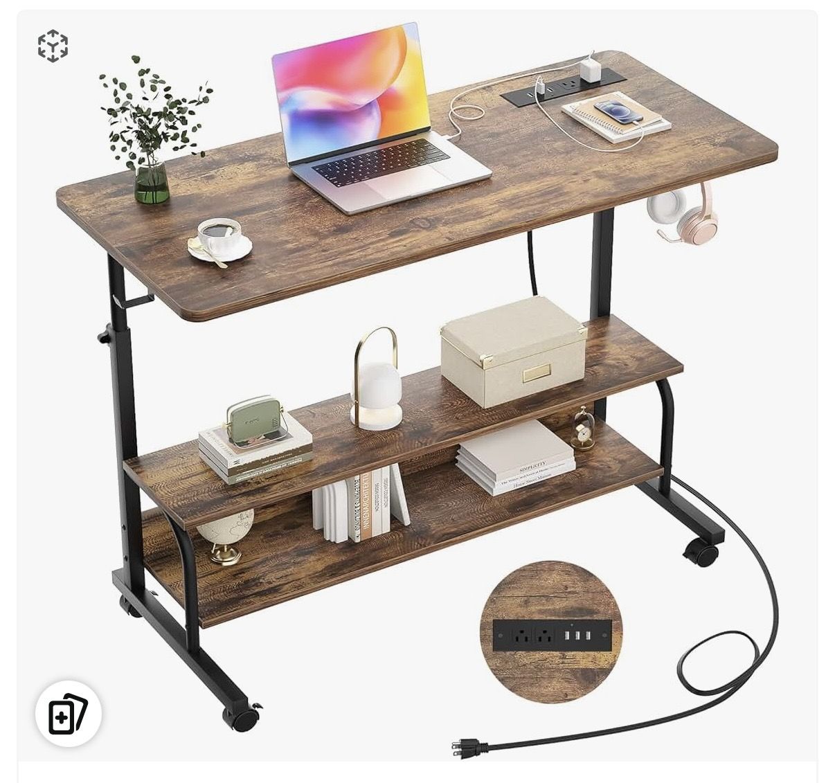 Height Adjustable Standing Desk with Power Outlets,39" Manual Stand Up Desk with Storage Shelves New