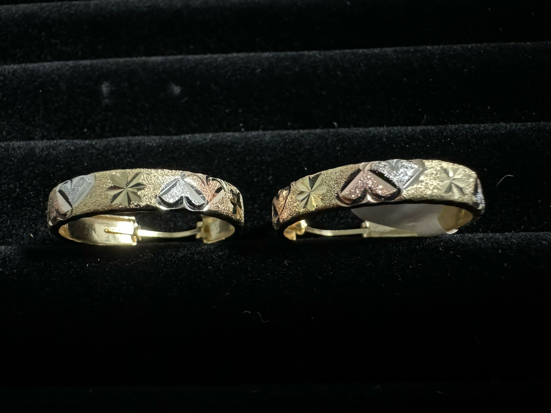 14 K Yellow Gold Love Hearts Hoop Earrings