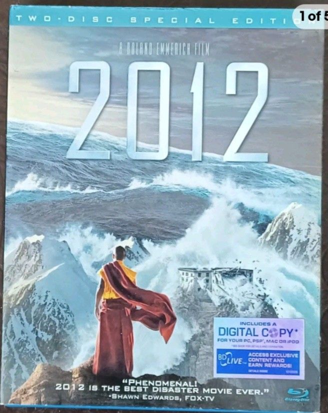 "2012" Blu-ray, 2009, 2-Disc Spcl Edition/Slipcover -DVD Cover Art+ Digital Copy